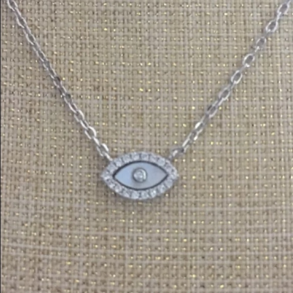 Silver 925 evil eye with rhinestone necklace chain - Picture 2 of 7